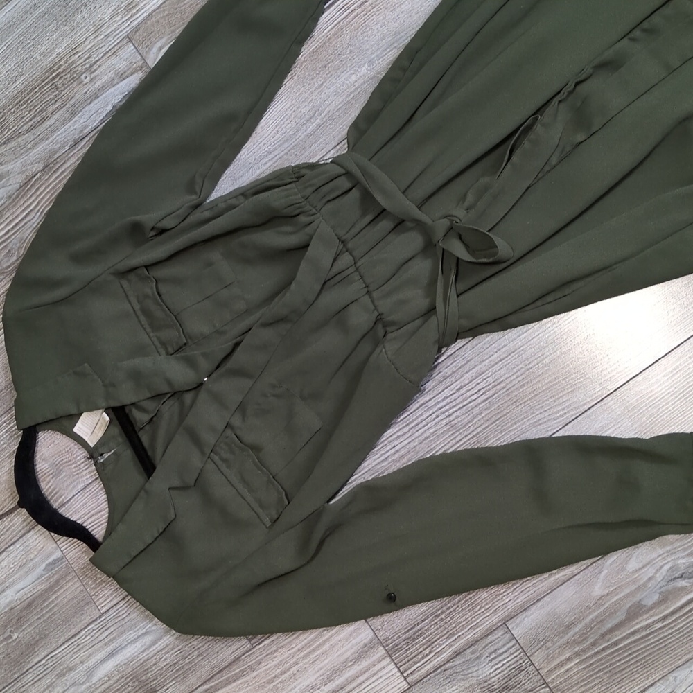 Japna Army Green Long Sleeve Utility Jumpsuit S
